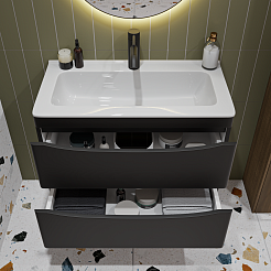 Vivon Тумба под раковину Ostin 70 подвесная черная матовая – фотография-3